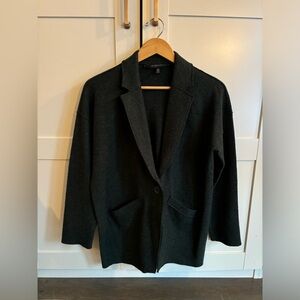 Eileen Fisher Sweater Blazer Women's Sz Medium Forest Green Italian Yarn Petite